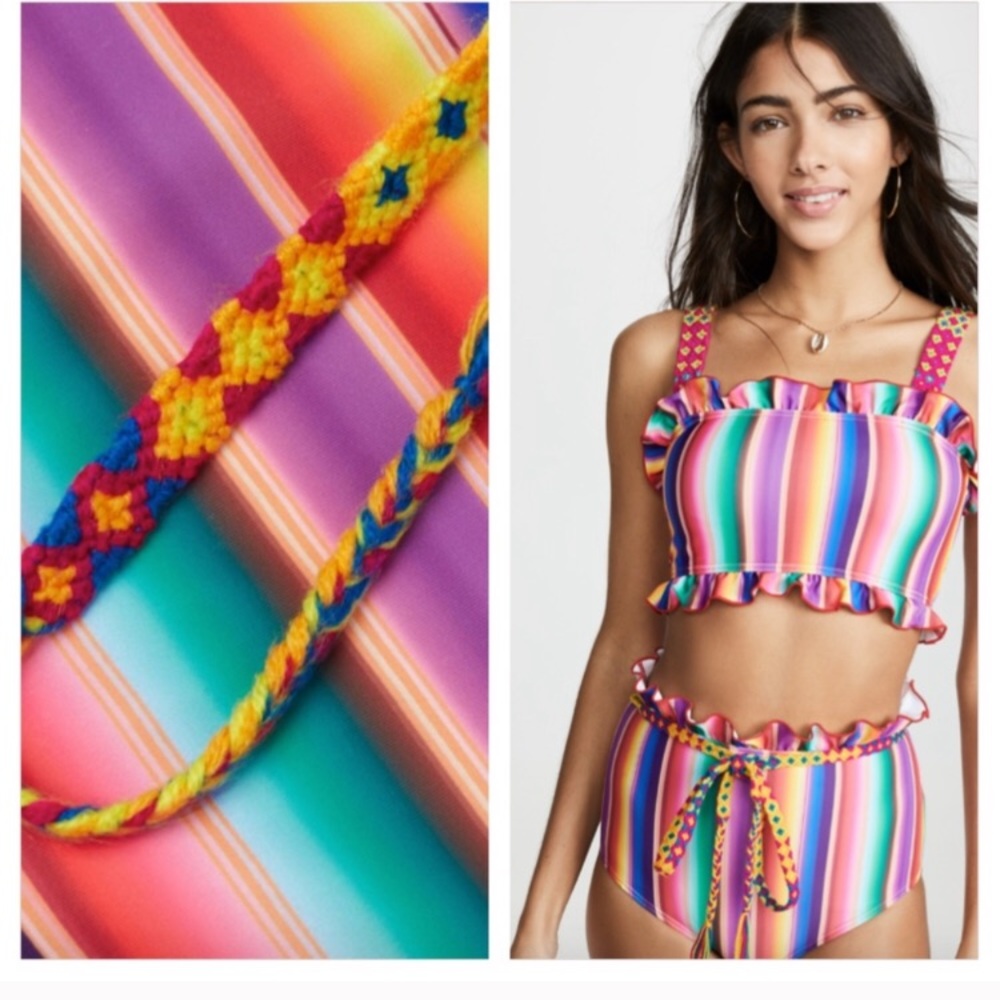 All Things Mochi Bikini Set Hand Embroidered Rainbow Belted Louise Swim Pouch XS